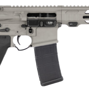 Modern firearm with adjustable stock and magazine.