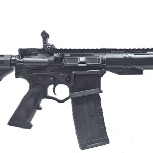 Black tactical rifle on white background