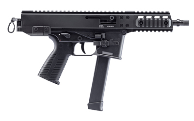 Black submachine gun with tactical features