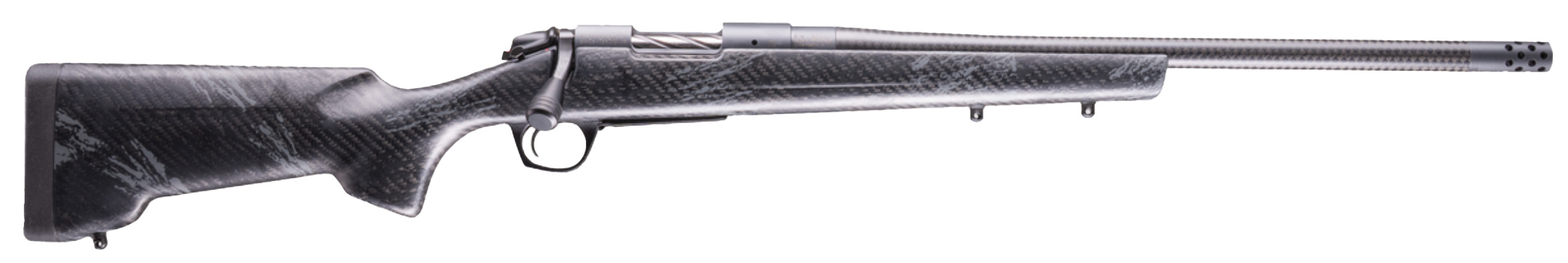 Side view of a modern rifle with carbon fiber.