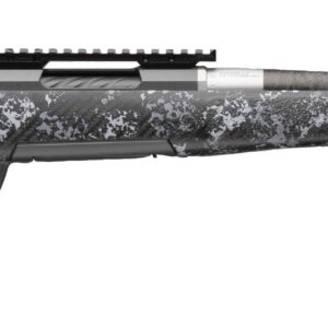 Side view of a patterned hunting rifle.
