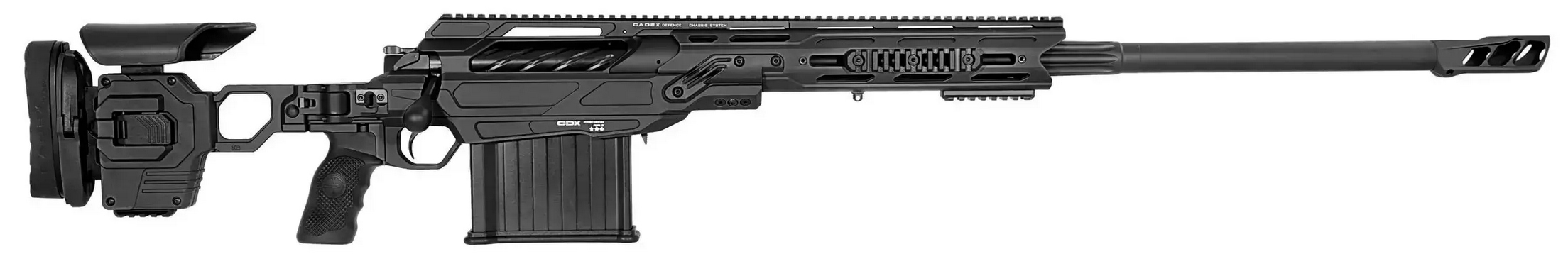 Side view of a modern tactical rifle.