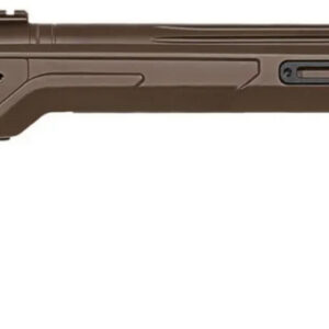 Side view of a brown tactical rifle