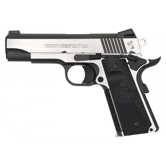 Colt automatic pistol with silver and black design.