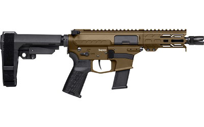 Brown tactical firearm with adjustable stock.