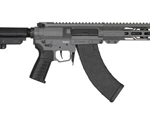 Modern firearm with detachable magazine and rail system.