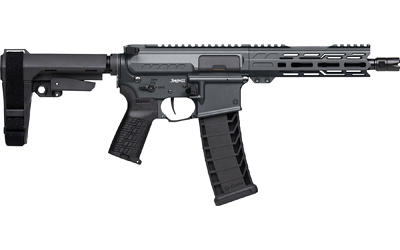 Modern rifle with tactical features and design.