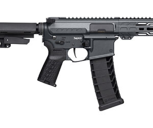 Modern tactical rifle with adjustable stock and magazine.