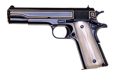 Black and gold decorative handgun design.