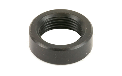 Black threaded metal nut for fastening.