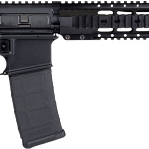 Black tactical rifle with accessory rail