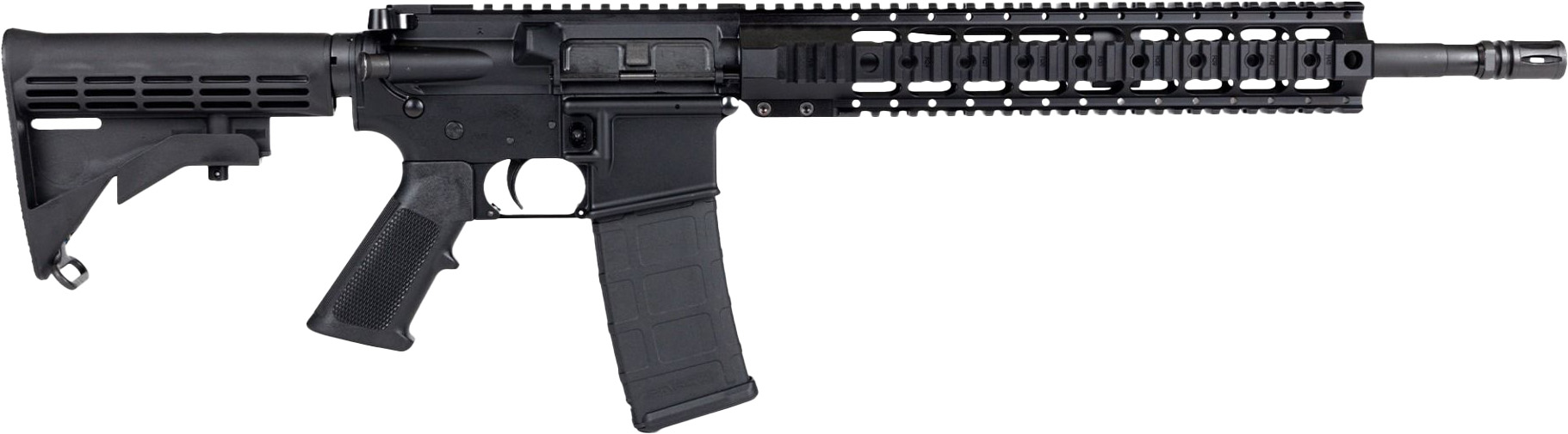 Black tactical rifle with accessory rail