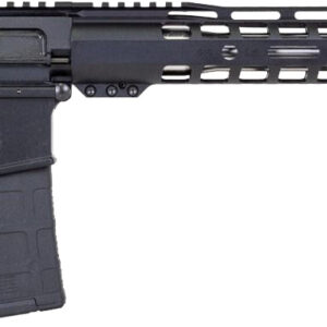 Side view of a black semi-automatic rifle.
