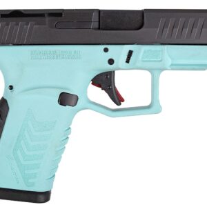 Light blue semi-automatic pistol on a white background.