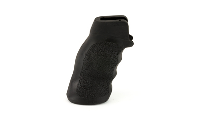 Black textured firearm grip.