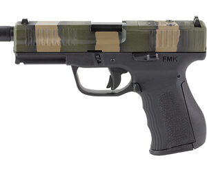 Side view of a camouflaged handgun