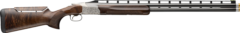 Side view of an ornate shotgun.