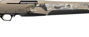 Side view of a camouflage-patterned rifle.