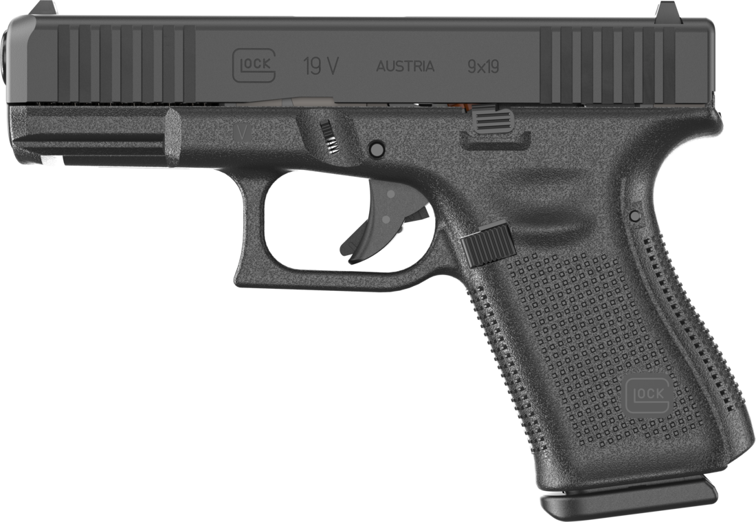 Glock 19 handgun on a white background