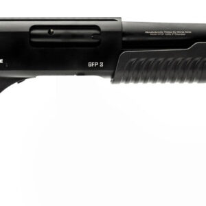 Black shotgun with textured grip and barrel.