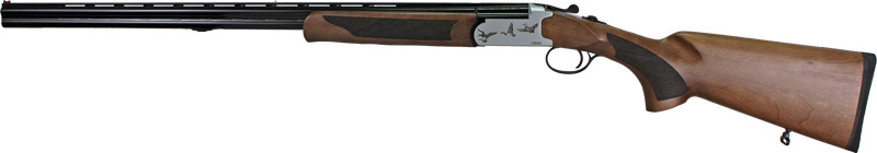 Side view of a shotgun with wooden details.