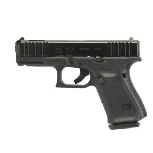 Black Glock handgun on a white background