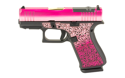 Stylish pink-patterned handgun on white background.