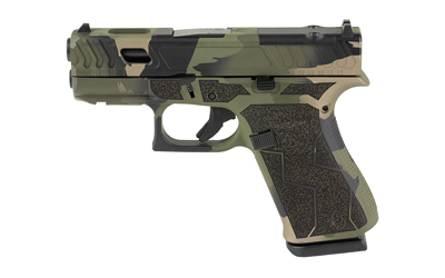 Camo-patterned handgun on a white background.