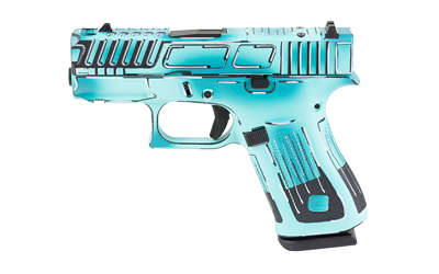 Stylized turquoise handgun on a white background