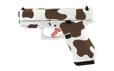 Custom cow-patterned handgun design.
