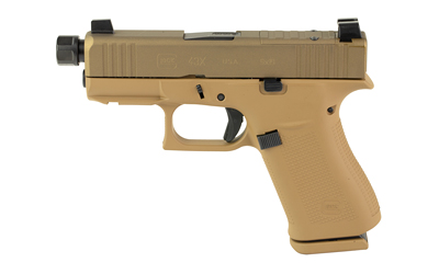 Tan handgun on a white background