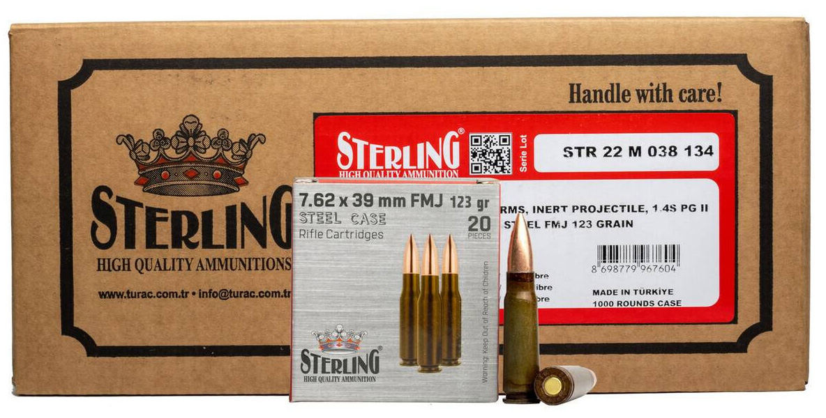 Box and cartridges of Sterling ammunition products.