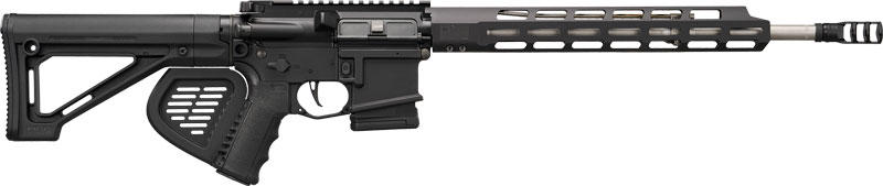 Side view of a modern black rifle.