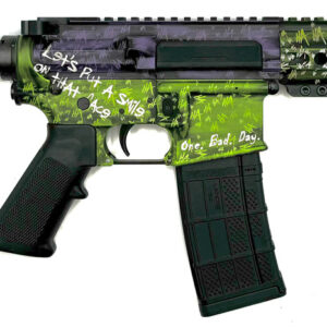 Decorative colorful rifle with unique design.