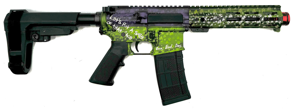 Decorative colorful rifle with unique design.