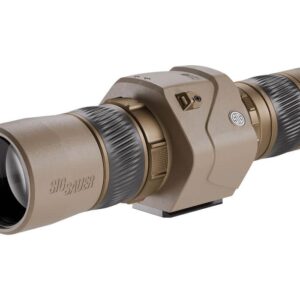 Tactical rifle scope in tan color.