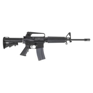 Black assault rifle on white background