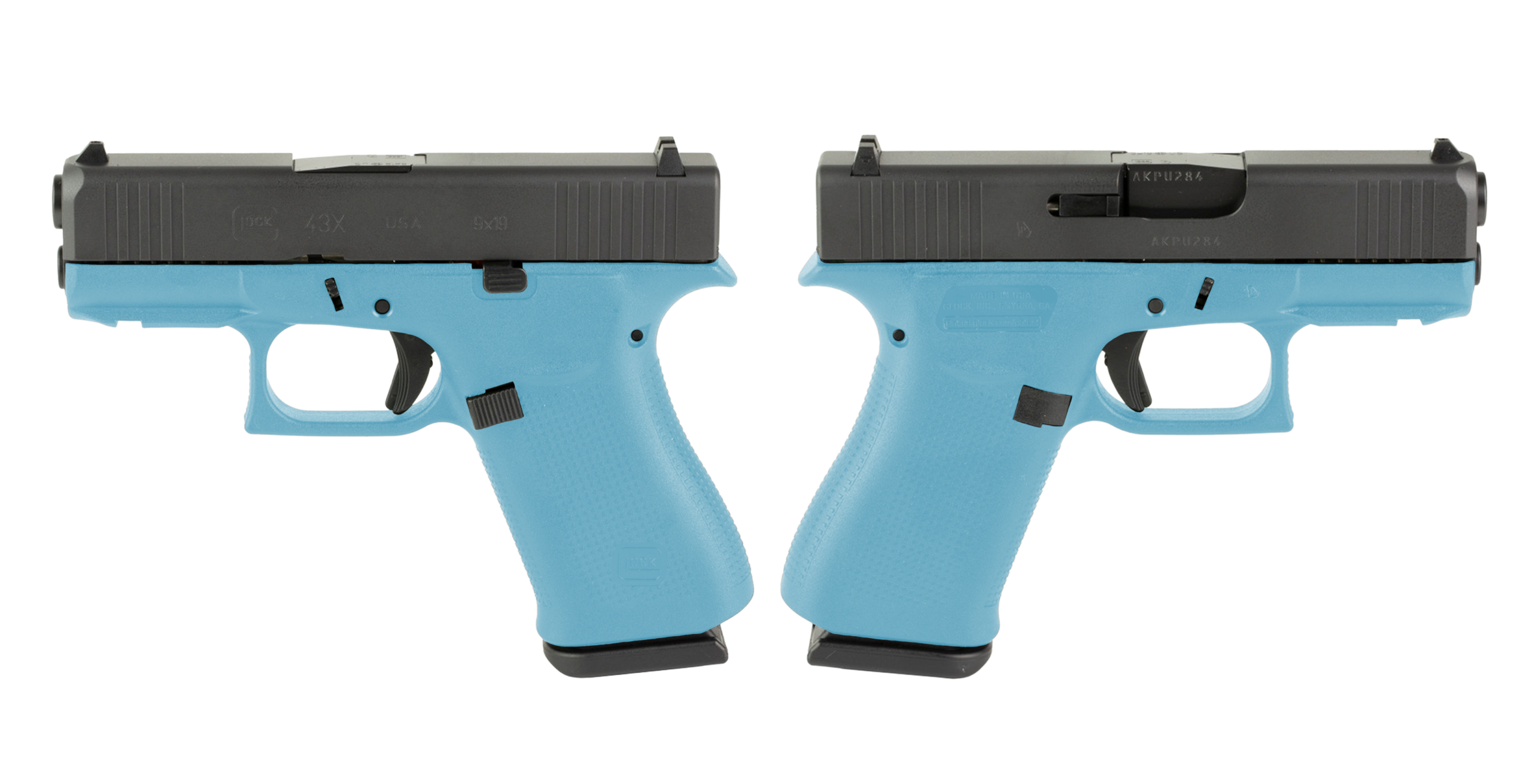 GLOCK G43X 9MM PISTOL 3.41" TIFFANY BLUE NIGHT SIGHTS 2-10RD MAGS