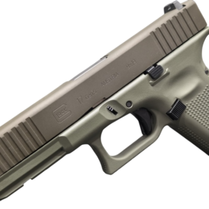 Glock 17 Gen 5 handgun in olive drab color.
