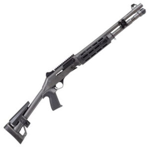 Modern firearm with adjustable stock and rail system.