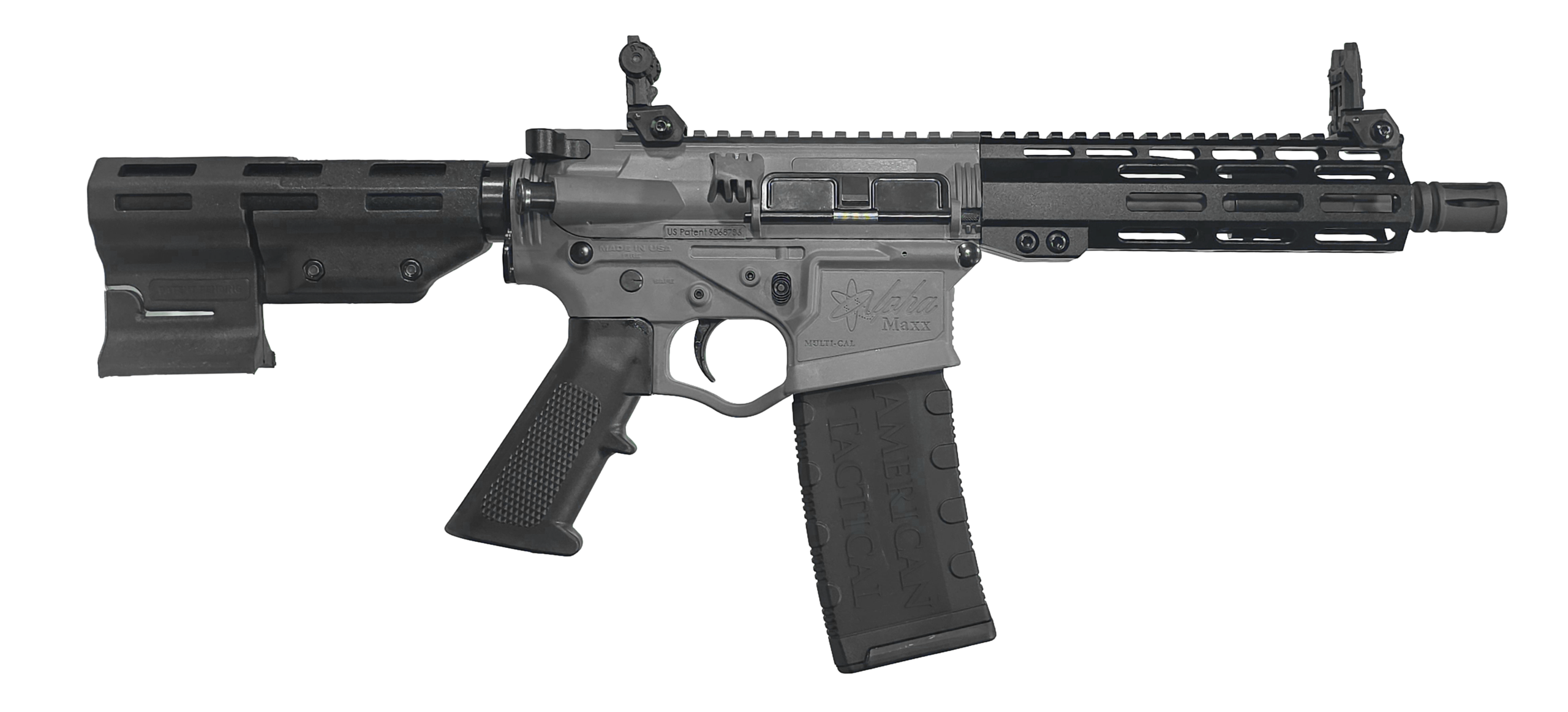 ATI ALPHA MAXX 5.56 PISTOL 7.5" BBL 7" HG, SNIPER GREY, PARBRACE, FLIP UPS, 1-30RD