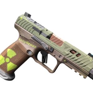 Stylish green and brown custom handgun.