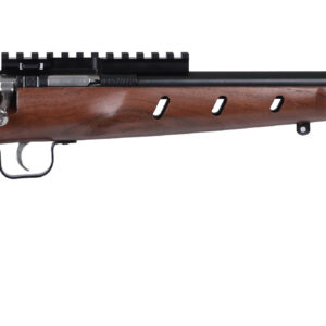 Side view of a wooden stock air rifle.