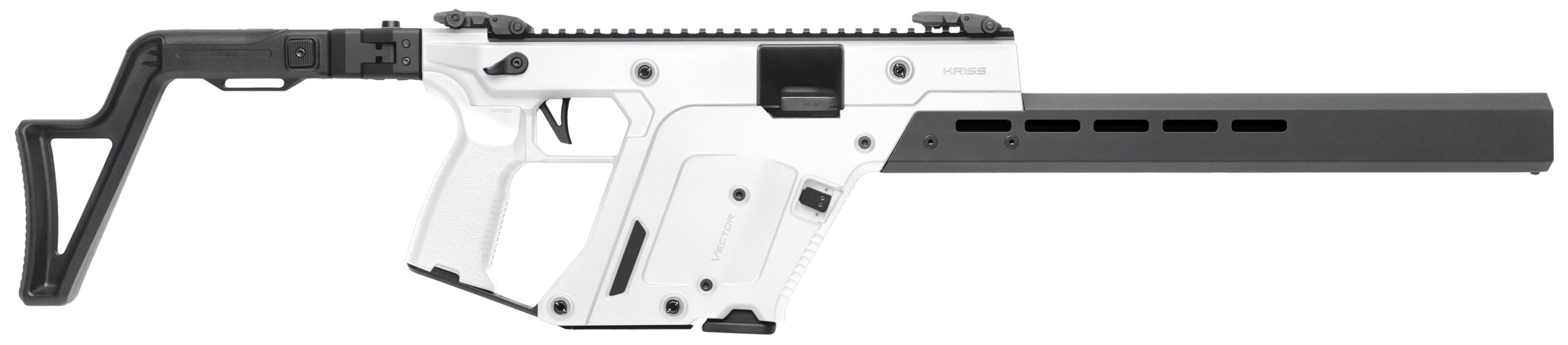 Side view of a white firearm design