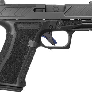 Side view of a modern pistol with textured grip.