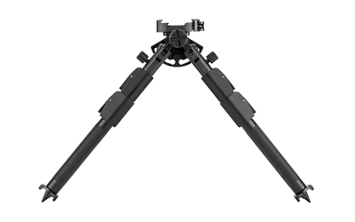 Black tripod with extended legs and adjustable head.