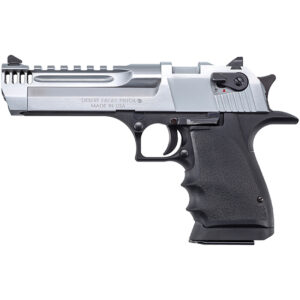 Silver Desert Eagle pistol with black grip.