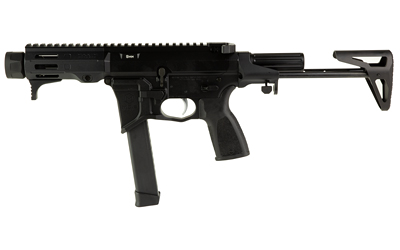 Black modern firearm on a white background