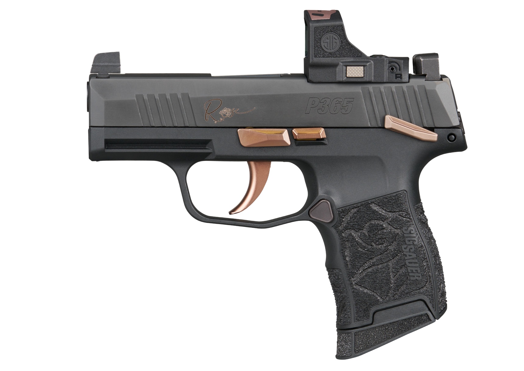 SIG P365 handgun with copper accents.