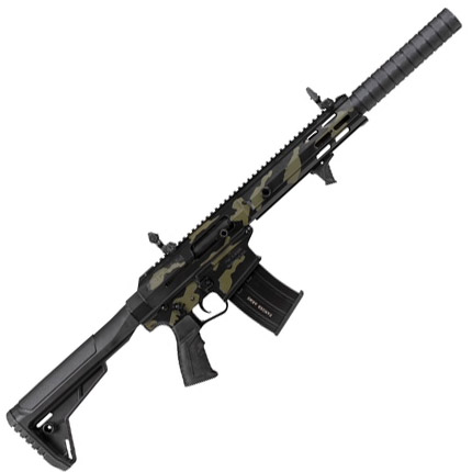 Black and green camo modern rifle